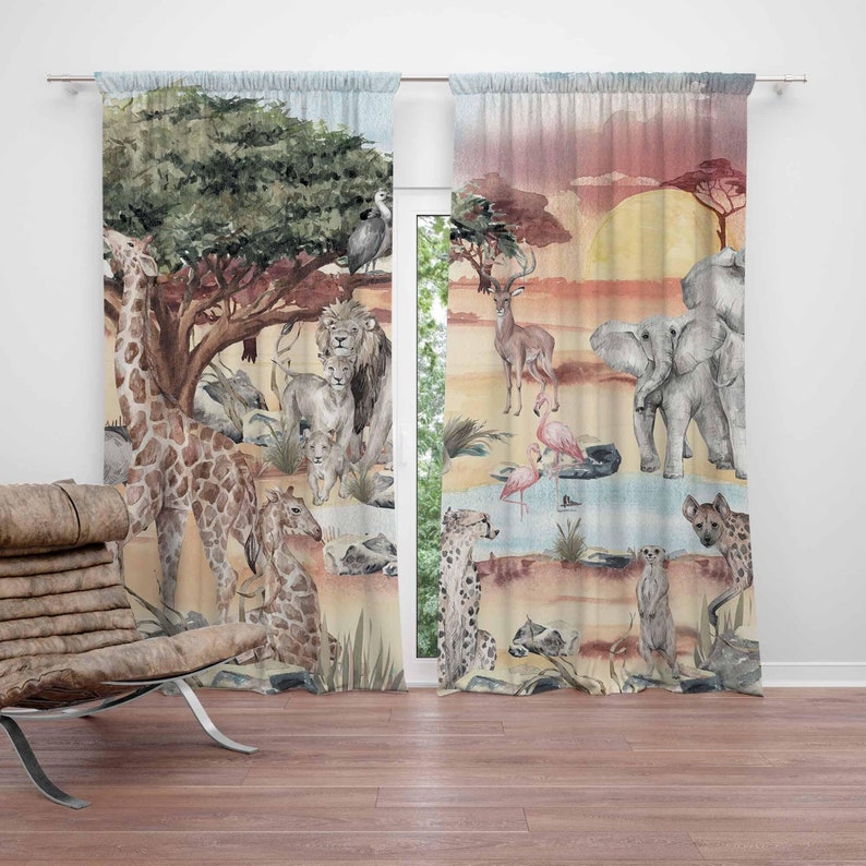 Blackout Curtain Nursery - Safari Animals Curtain Kids Bedroom Nursery