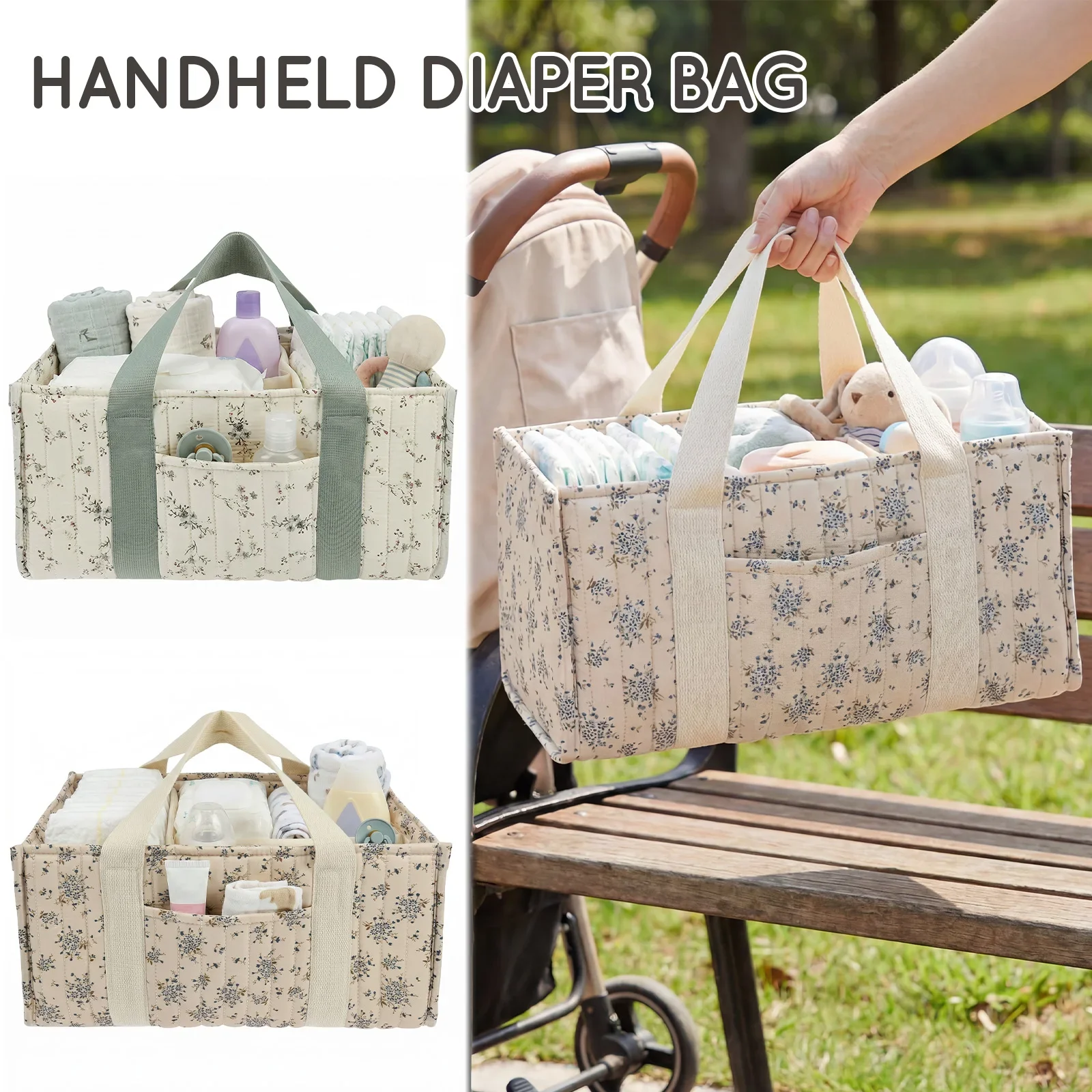 Baby Nursery Storage - Foldable Diaper Caddy Organizer Floral Pattern