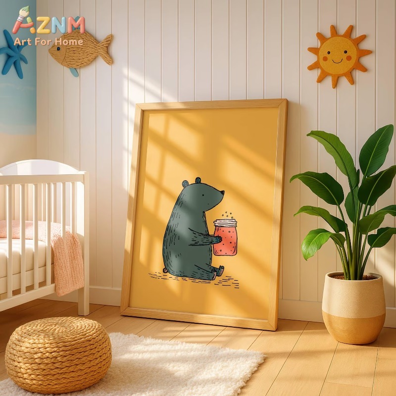 Animals Baby Nursery - AZNM Cartoon Bear Honey Jar Canvas