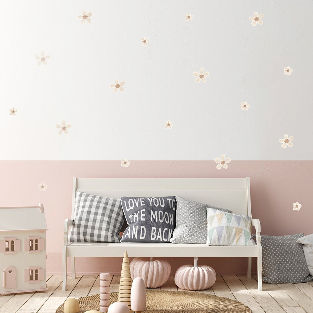 Baby Nursery Vinyl - Boho Solid Colored Flowers Nursery Wall
