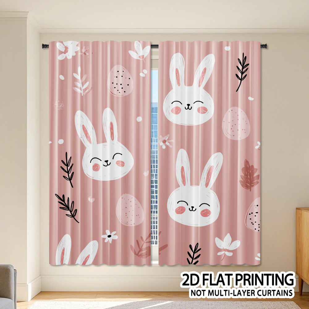 Blackout Curtain Nursery - Cute Bunny Rabbit Curtains, Pink Cartoon