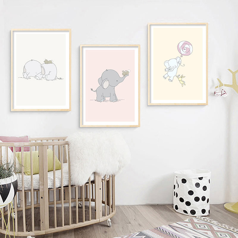 Baby Nursery Mirror - Elephant Nursery Wall Art Canvas Posters