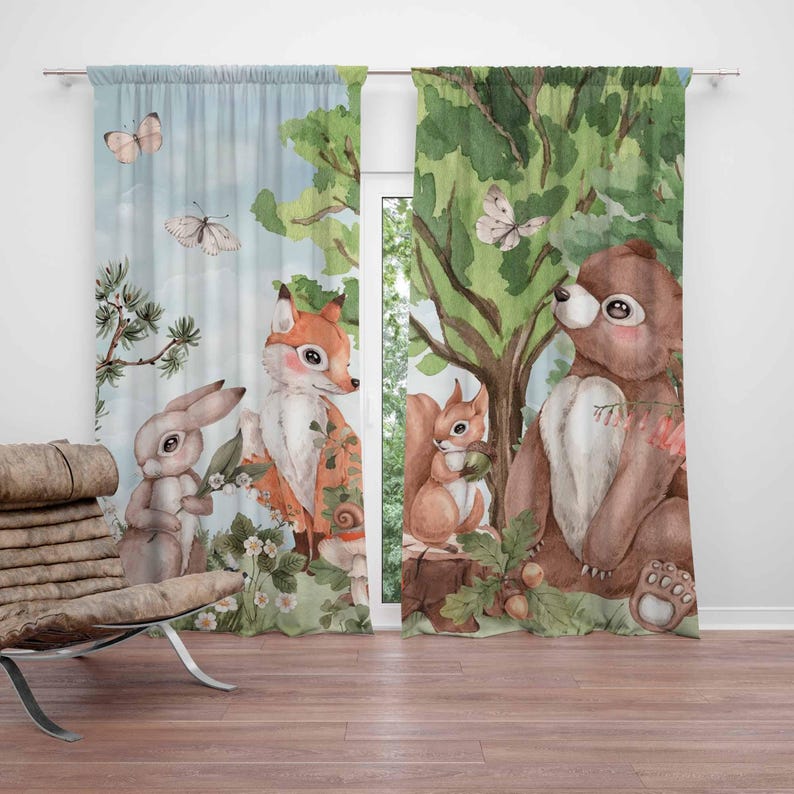 Blackout Curtain Nursery - Forest Animals Curtains Kids Bedroom Curtains