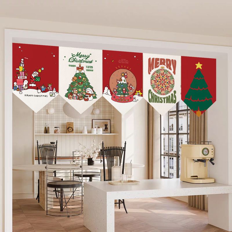 Blackout Curtain Nursery - VIKAMA Christmas Triangle Pennant Cartoon Xmas