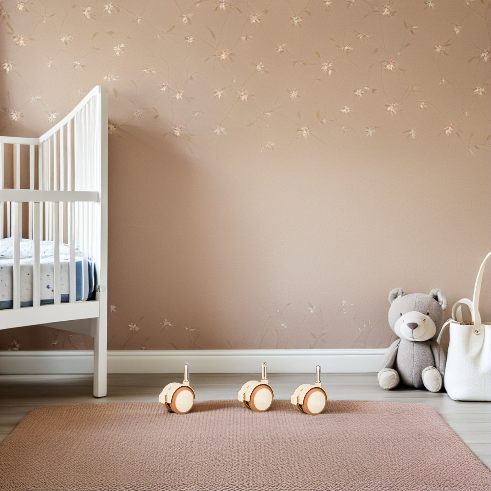 Baby Nursery Furniture Sets - 4Pcs Baby Cot Wheels Rubber Swivel