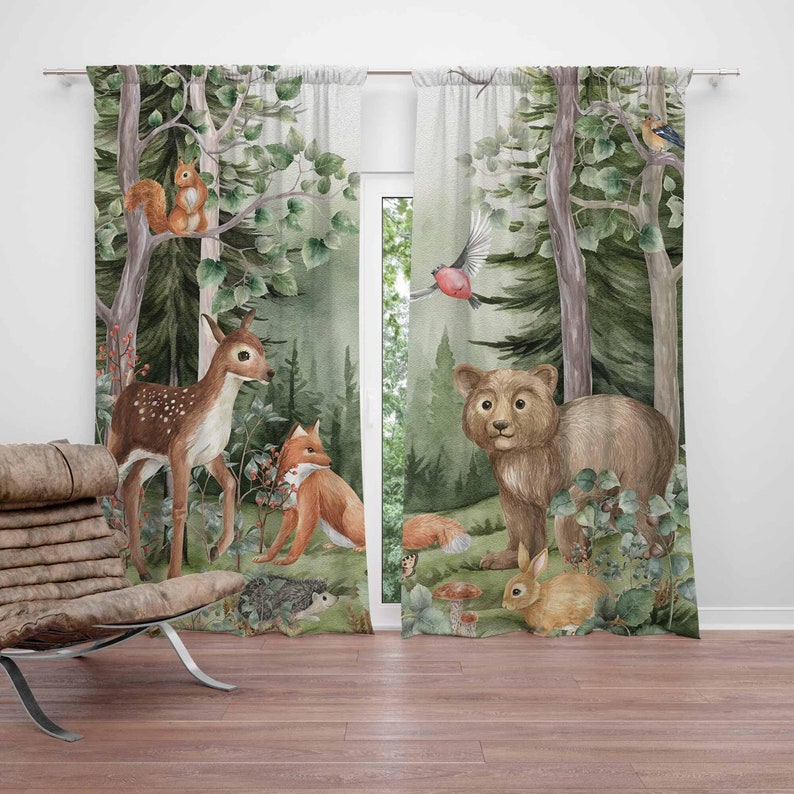 Blackout Curtain Nursery - Woodland Animals Curtains Kids Nursery Black