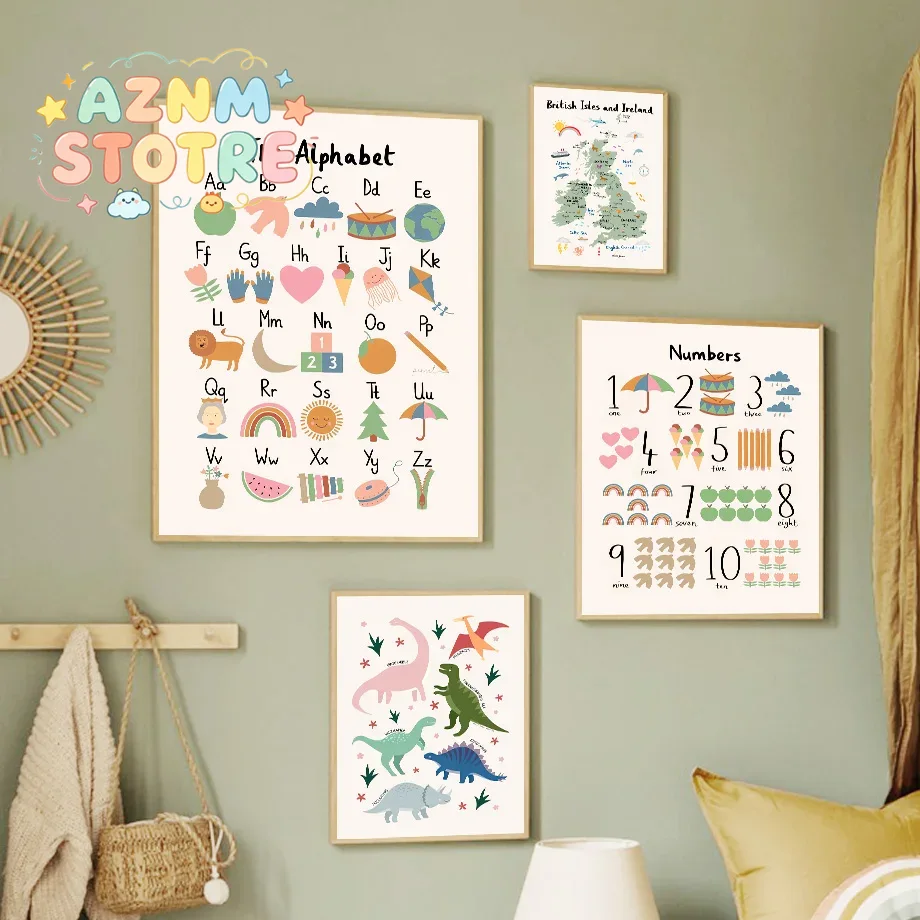 Animals Baby Nursery - Animal World Map Dinosaur Alphabet Number
