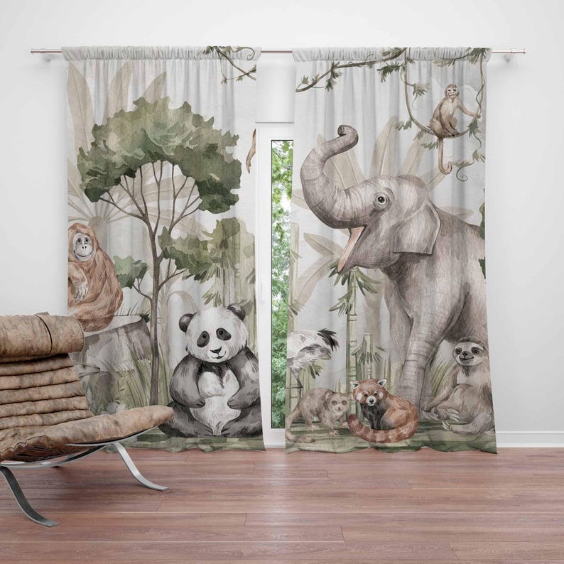 Blackout Curtain Nursery - Safari Animals Curtains Kids Bedroom Curtains