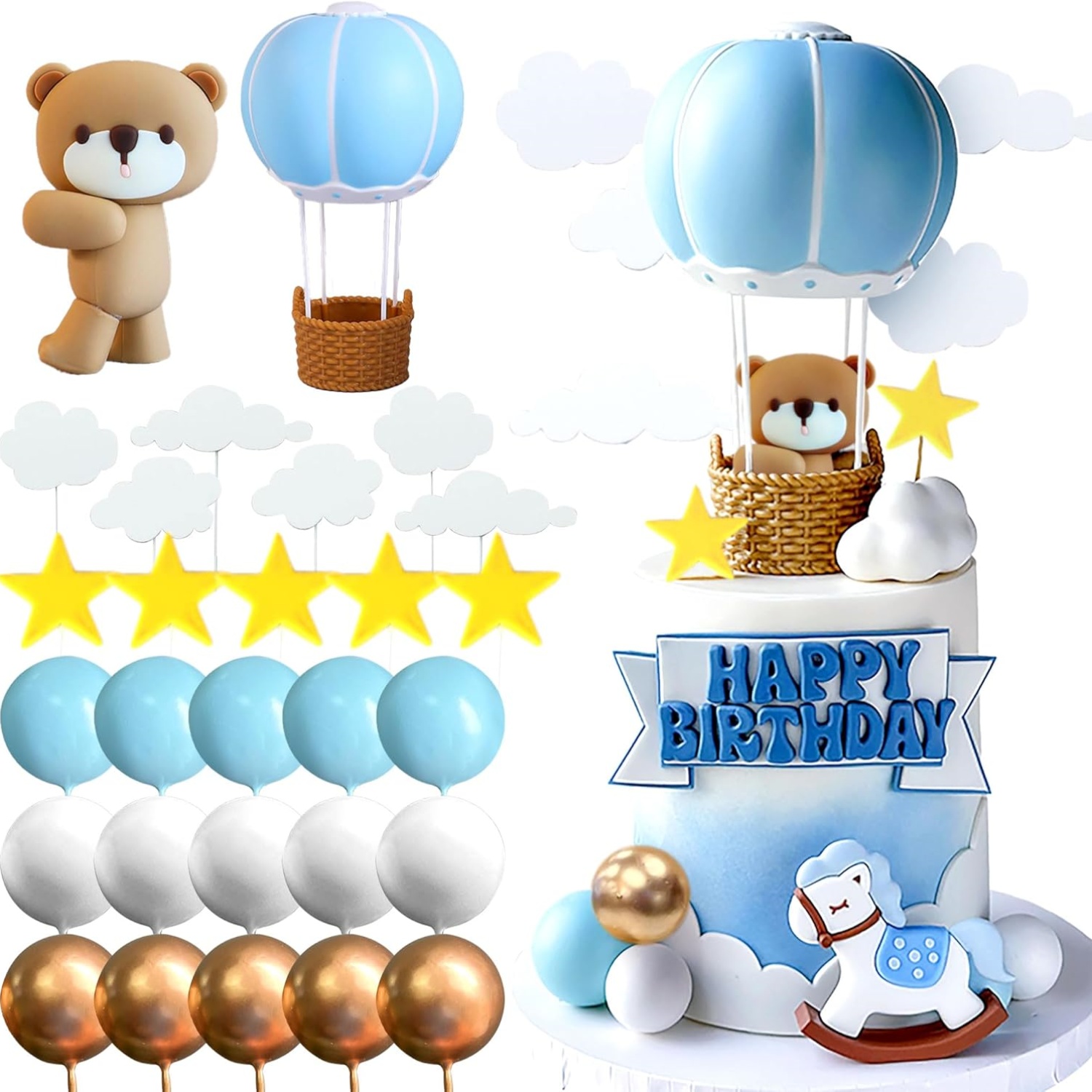 LaVenty Blue Pink Bear Cake De - Baby Nursery Hot Air Balloon 评论和价格