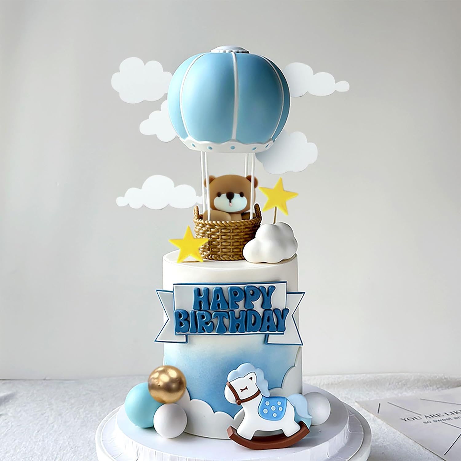 LaVenty Blue Pink Bear Cake De - Baby Nursery Hot Air Balloon 评论和价格