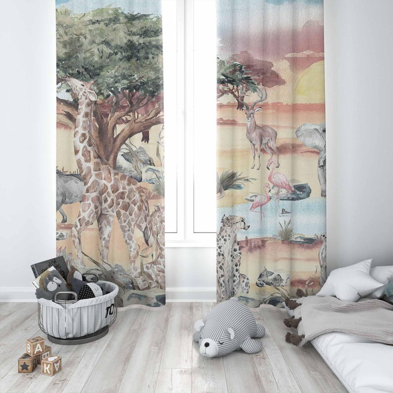 Safari Animals Curtain Kids Be - Blackout Curtain Nursery 评论和价格