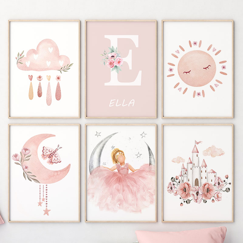 Pink Angel Girl Sun Moon Cloud - Animals Baby Nursery 评论和价格