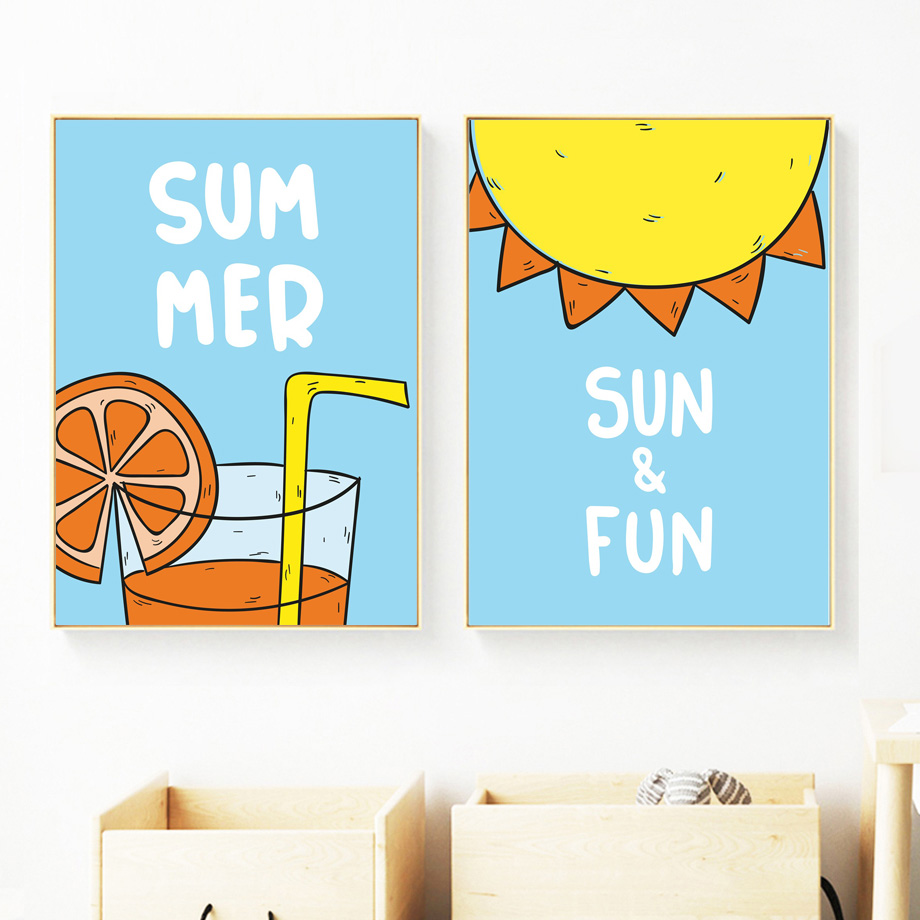 Cartoon Sun Orange Juice Poste - Baby Nursery Mirror 评论和价格