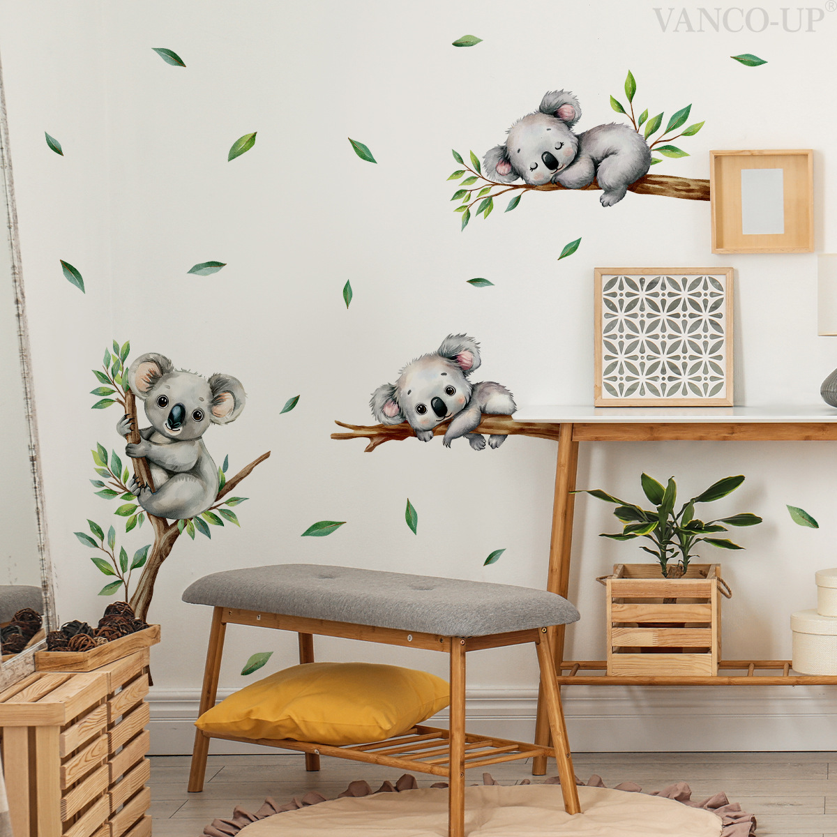 Cartoon Koala Climbing Tree Br - Baby Nursery Vinyl 评论和价格