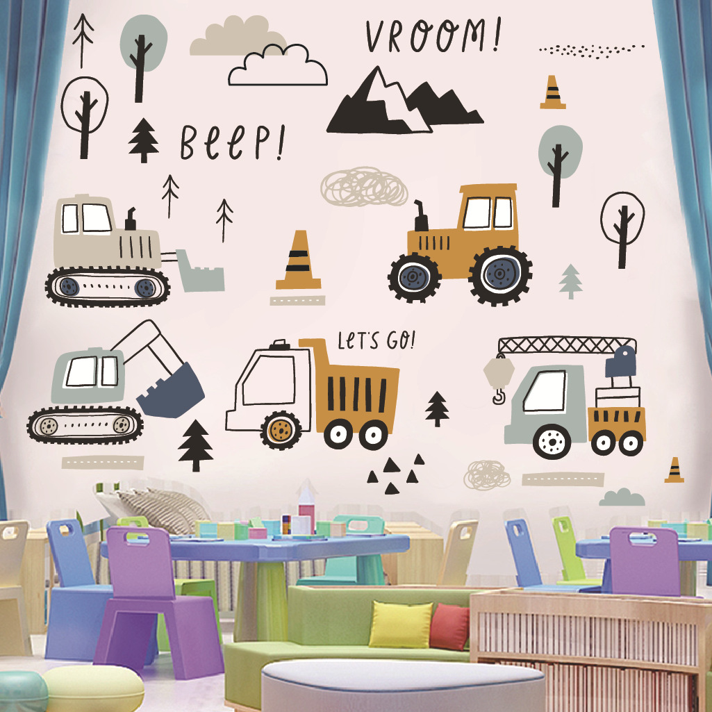 Cartoon Excavator Engineering  - Baby Nursery Vinyl 评论和价格