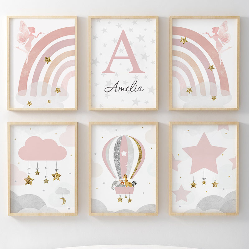 Pink Angel Girl Rainbow Wall A - Animals Baby Nursery 评论和价格