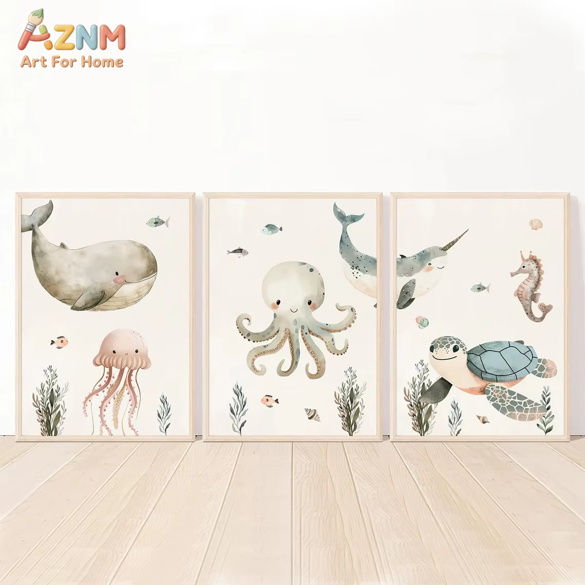 AZNM Watercolor Cute Ocean Ani - Animals Baby Nursery 评论和价格