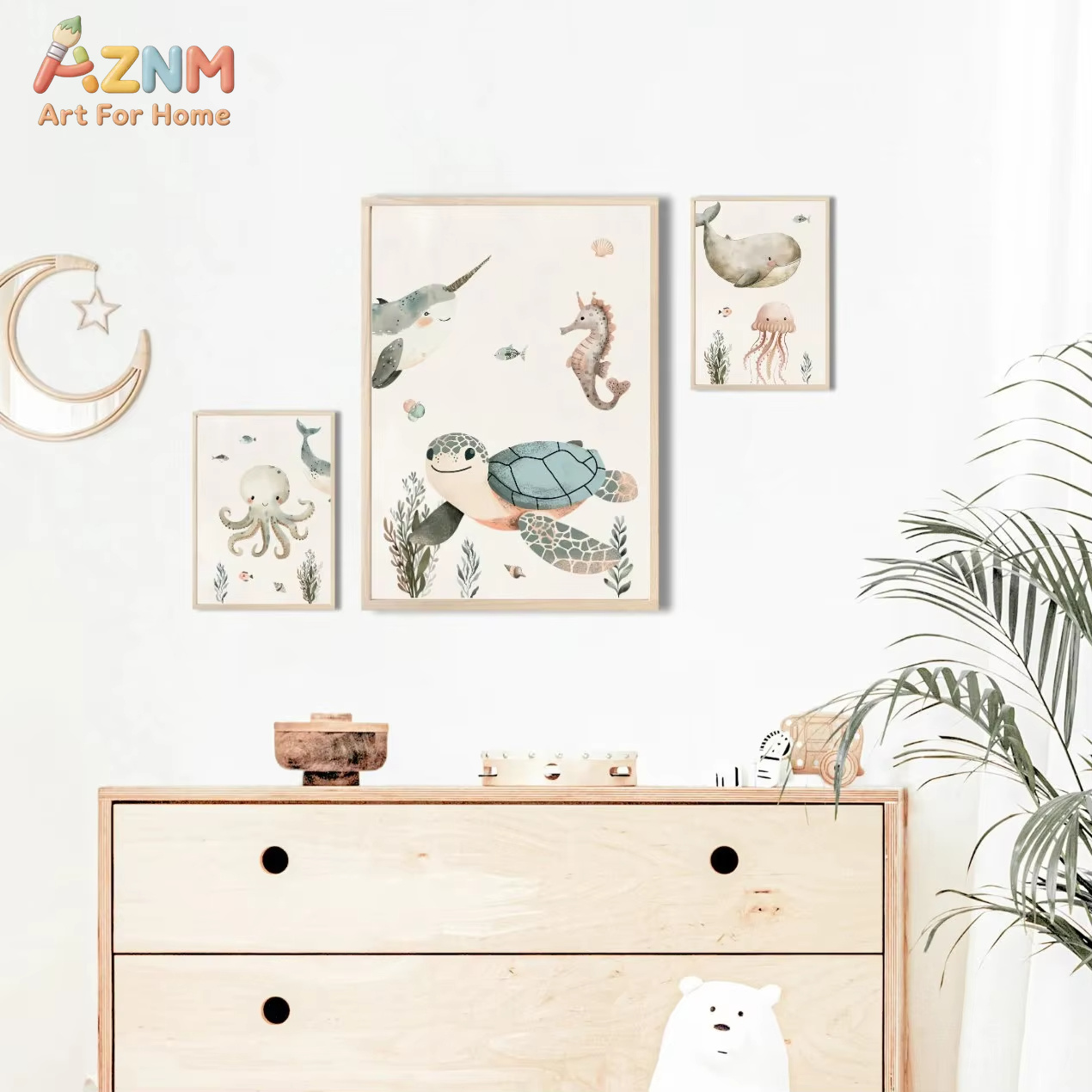 AZNM Watercolor Cute Ocean Ani - Animals Baby Nursery 评论和价格
