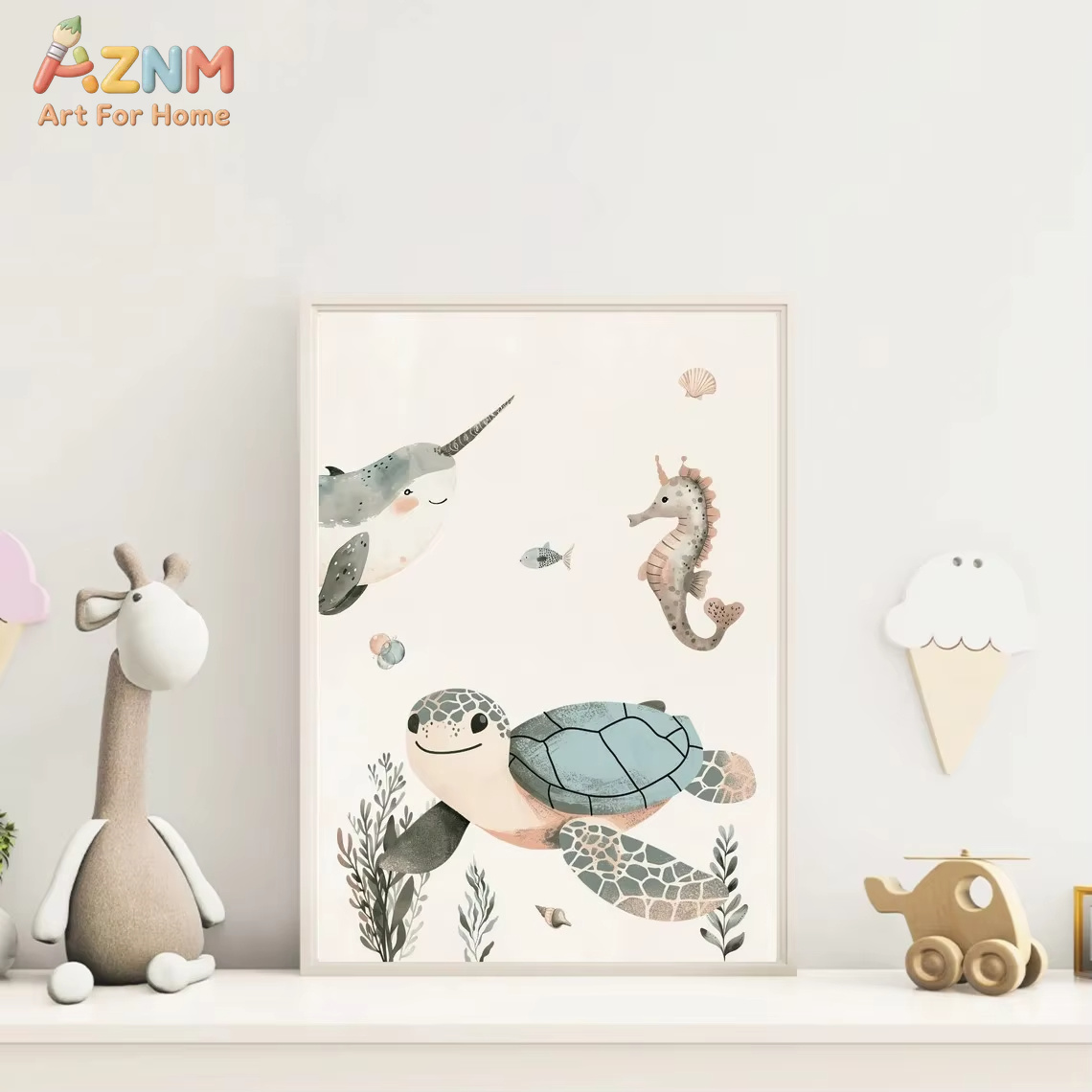 AZNM Watercolor Cute Ocean Ani - Animals Baby Nursery 评论和价格