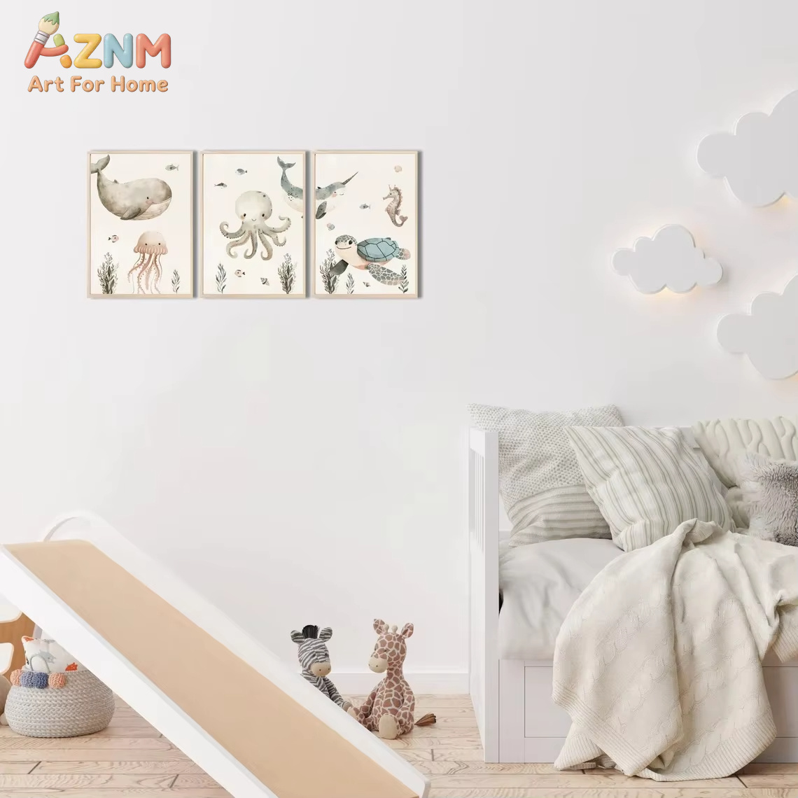 AZNM Watercolor Cute Ocean Ani - Animals Baby Nursery 评论和价格