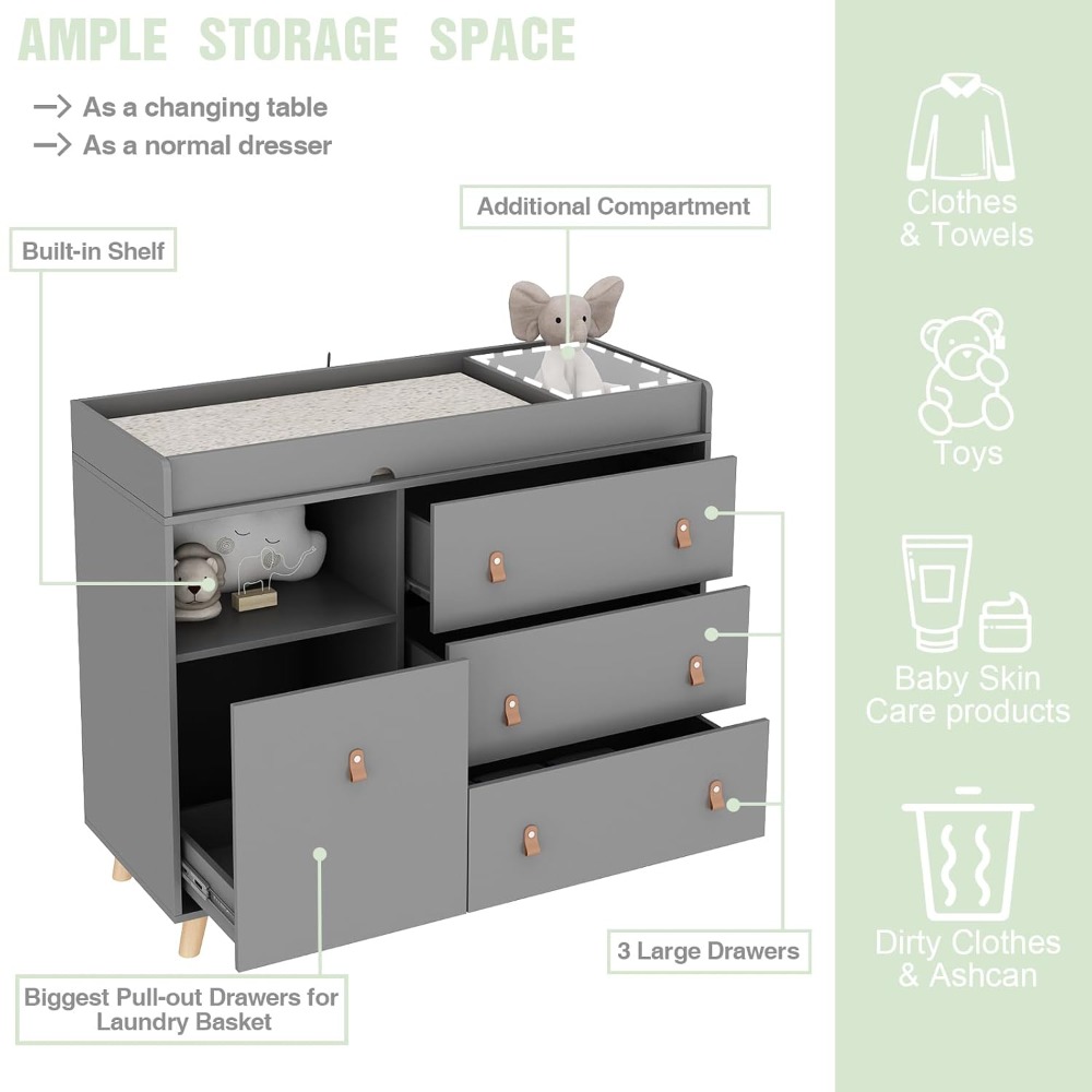 Baby Dresser Changing Table, T - Baby Nursery Drawers 评论和价格