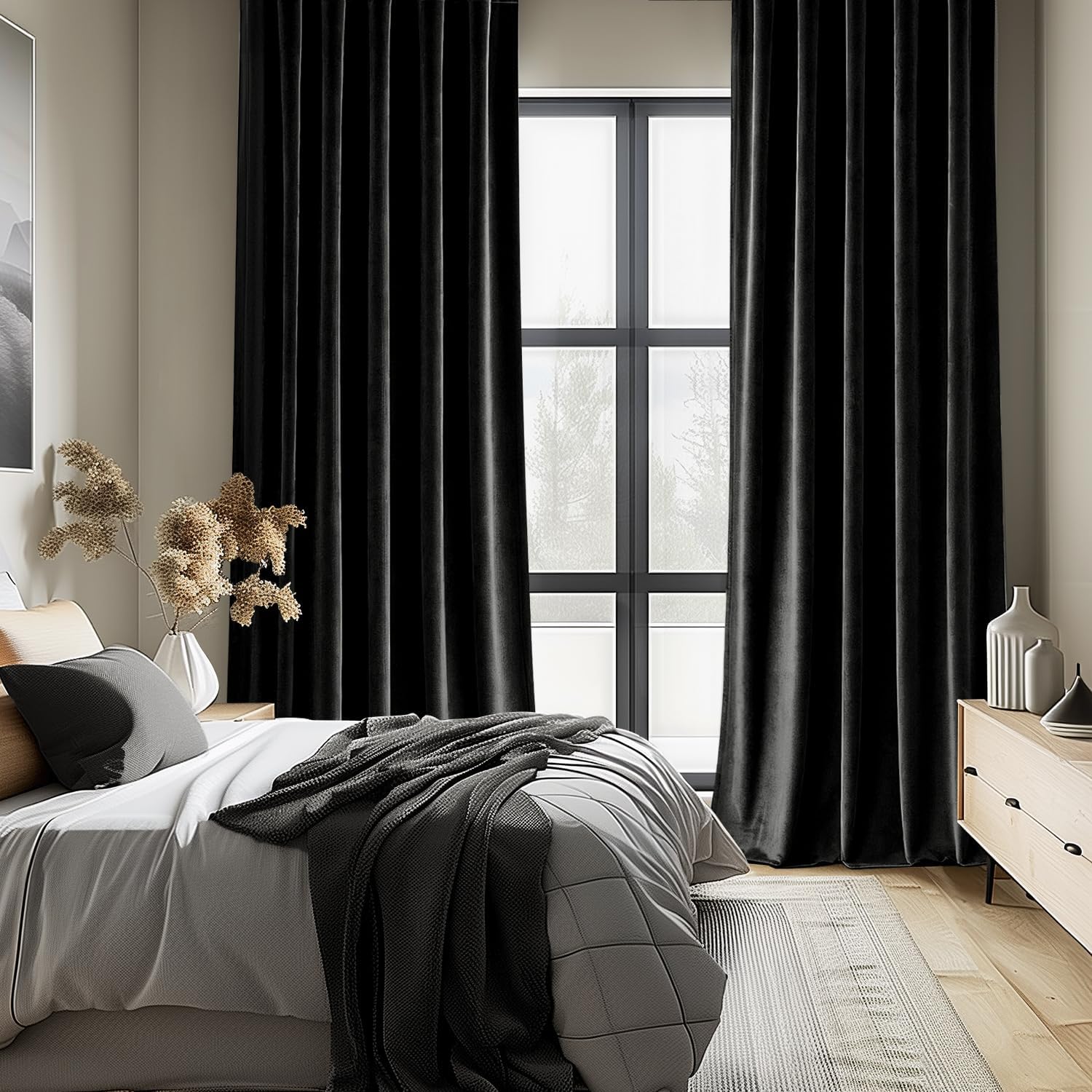Black Velvet Curtains 96 Inche - Blackout Curtain Nursery 评论和价格