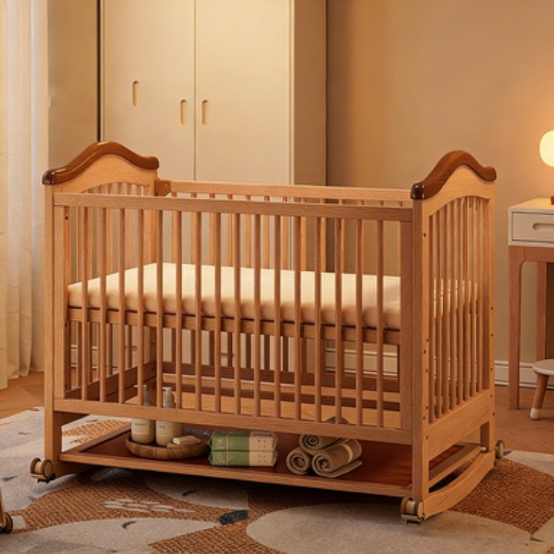 Solid Wood Baby Crib Adjustabl - Convertible Crib Set 评论和价格