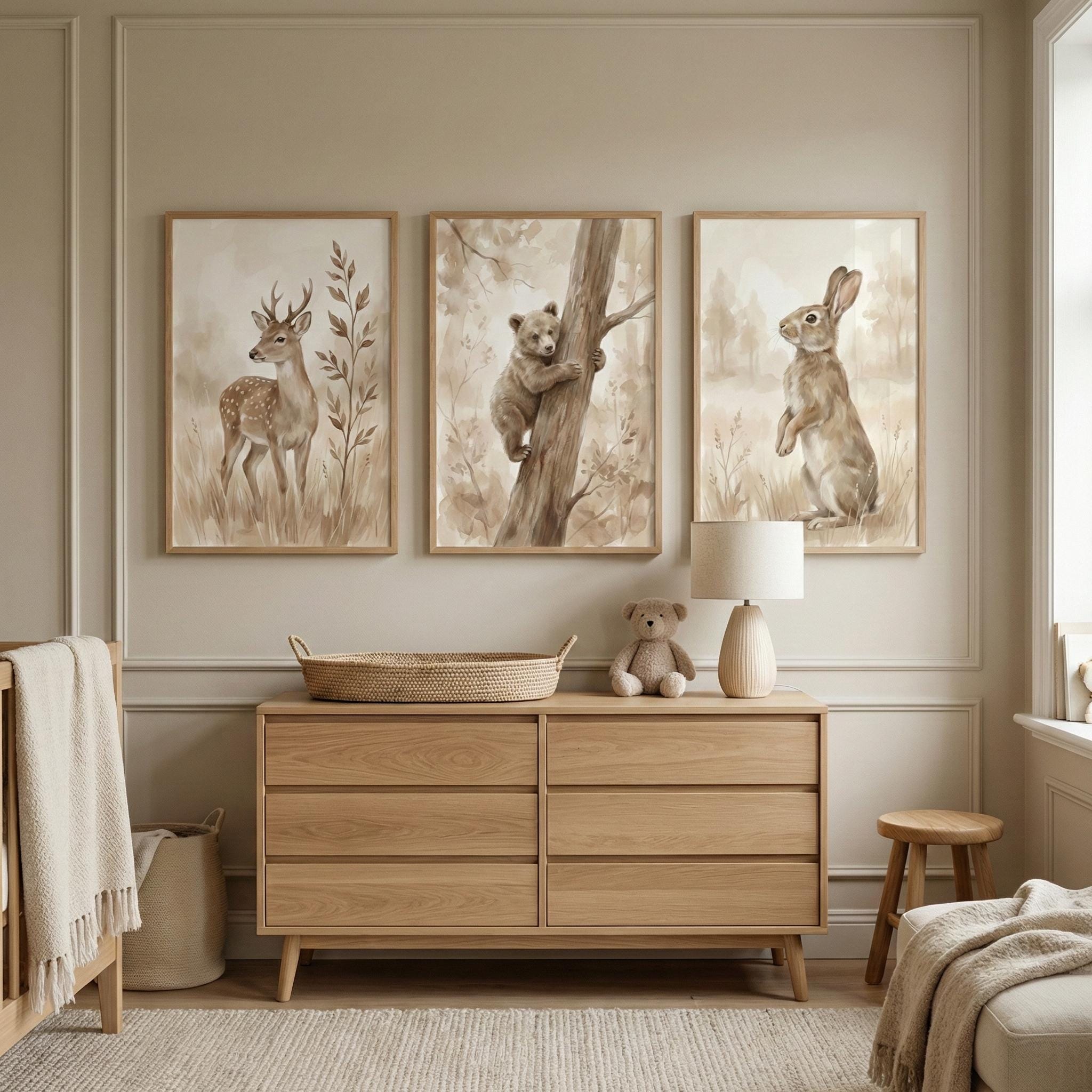 Woodland Animals Print Neutral - Animals Baby Nursery 评论和价格