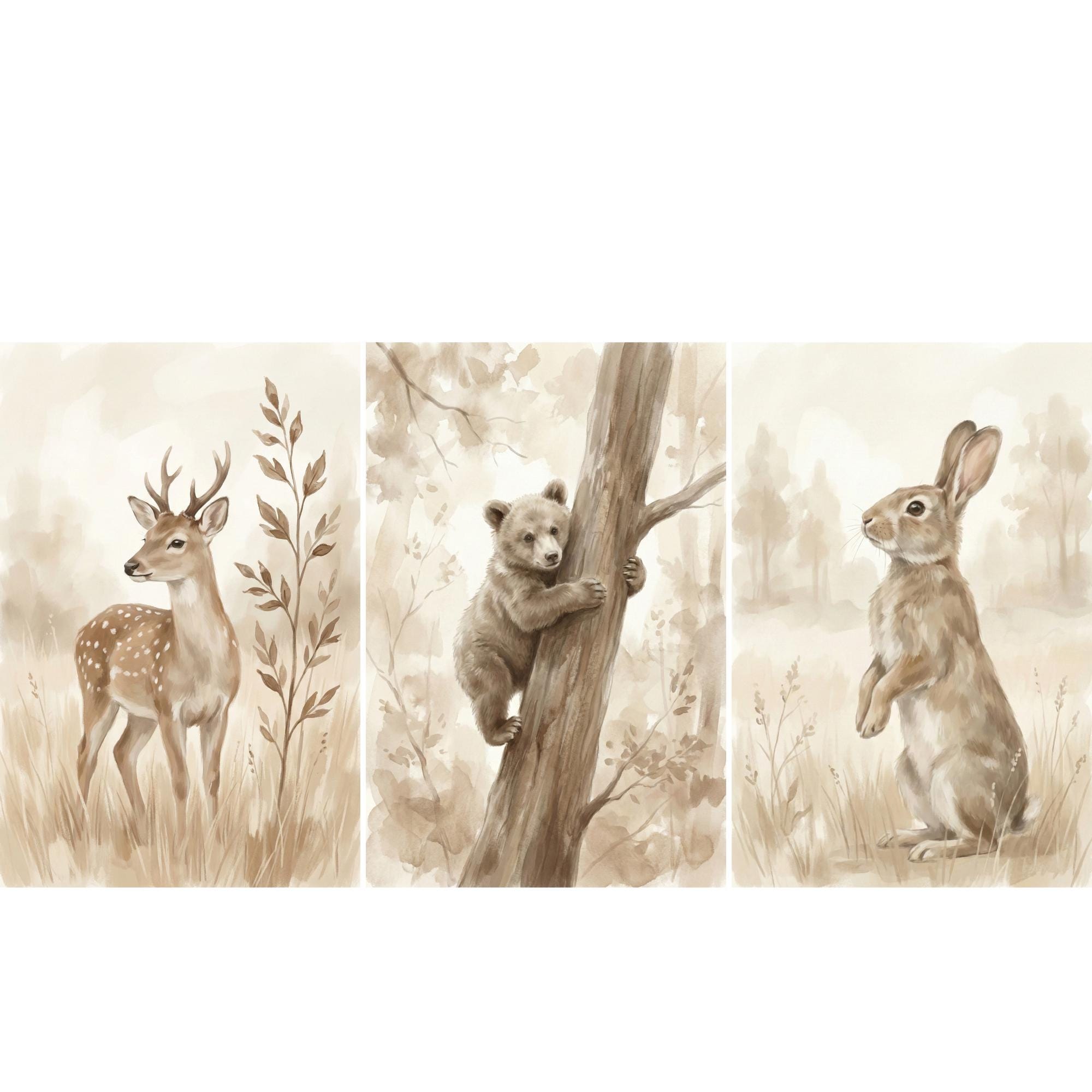 Woodland Animals Print Neutral - Animals Baby Nursery 评论和价格