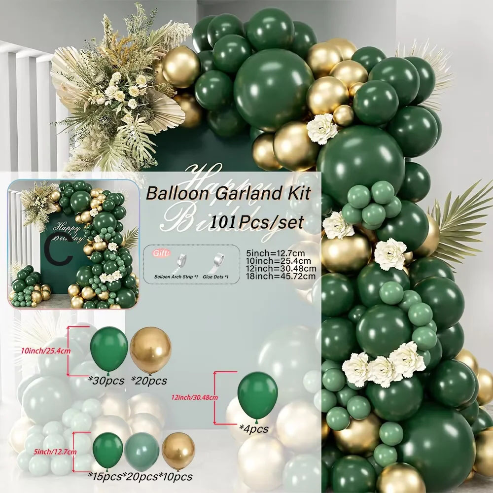 101Pcs Green Gold Latex Balloo - Baby Nursery Jungle Theme 评论和价格