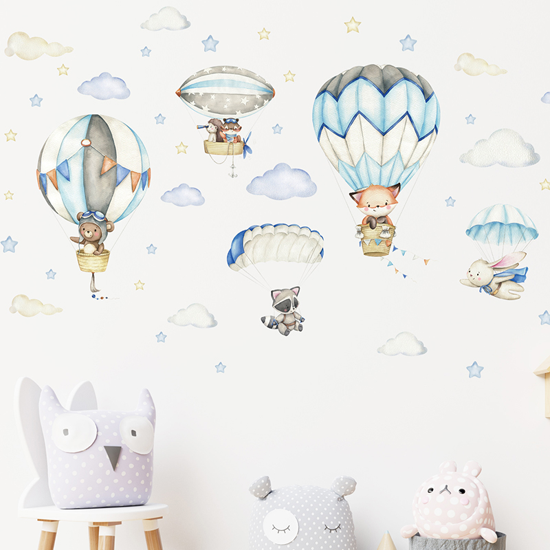Cartoon Cute Animals Hot Air B - Baby Nursery Hot Air Balloon 评论和价格
