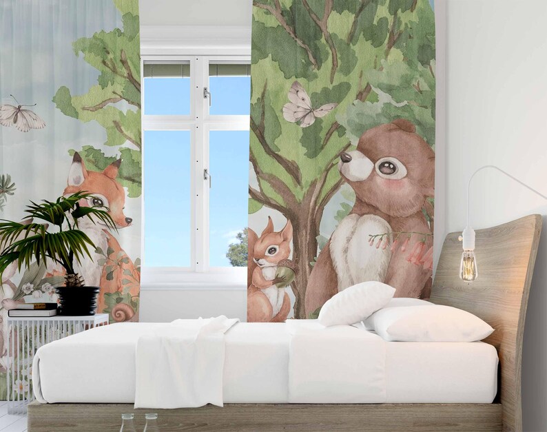 Forest Animals Curtains Kids B - Blackout Curtain Nursery 评论和价格
