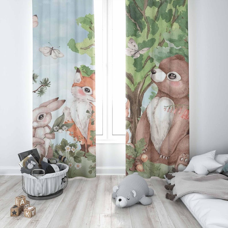 Forest Animals Curtains Kids B - Blackout Curtain Nursery 评论和价格