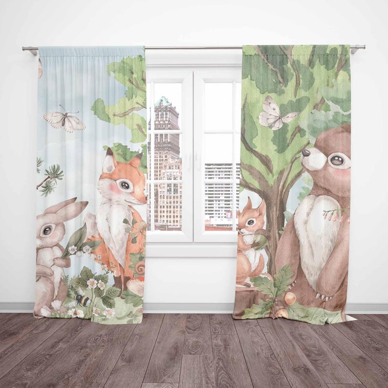 Forest Animals Curtains Kids B - Blackout Curtain Nursery 评论和价格