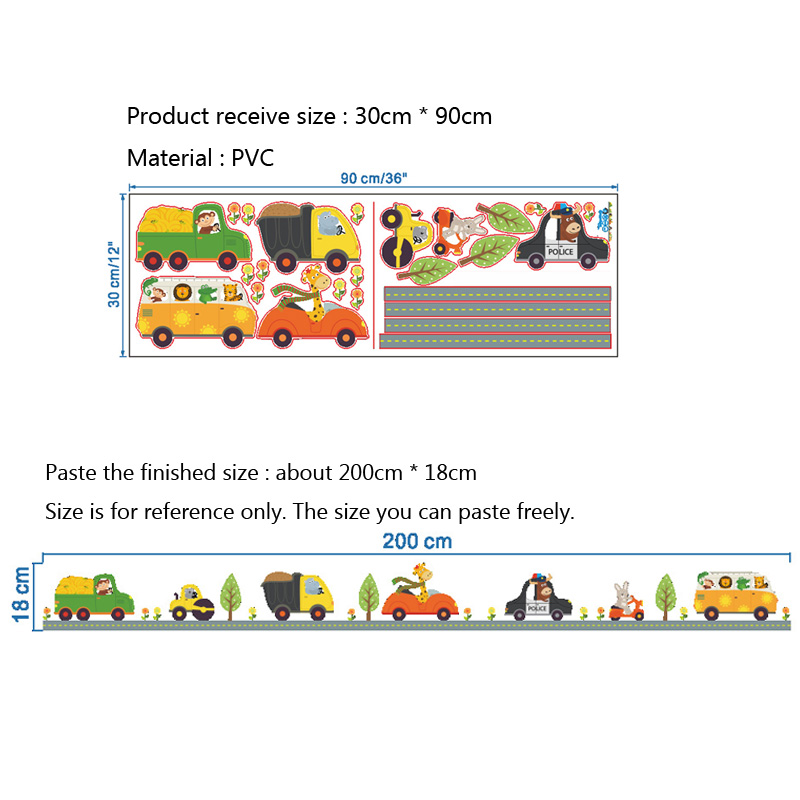 Cartoon Animals Car Wall Stick - Baby Nursery Vinyl 评论和价格