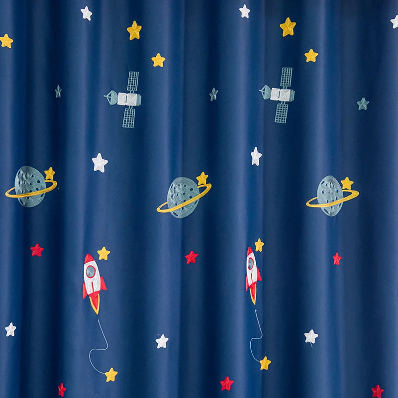 Navy Blue Cartoon Rocket Space - Blackout Curtain Nursery 评论和价格