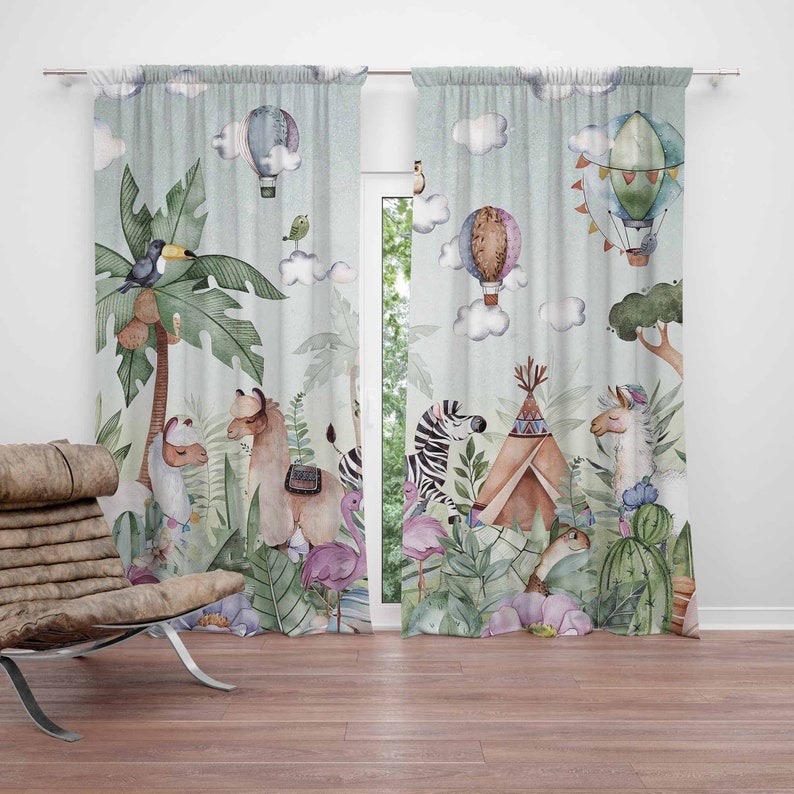 Safari Animals Party Nursery C - Blackout Curtain Nursery 评论和价格