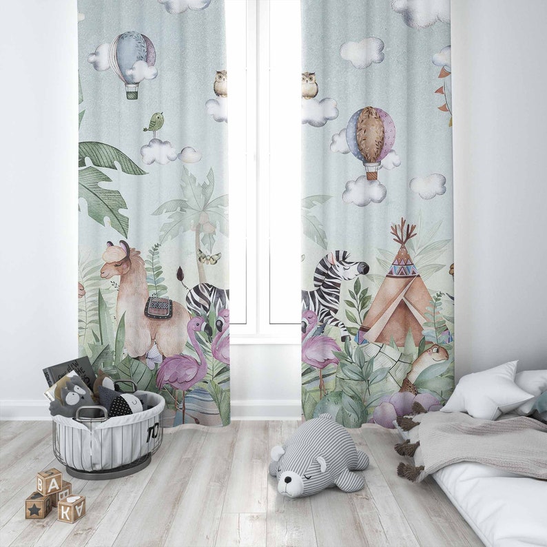 Safari Animals Party Nursery C - Blackout Curtain Nursery 评论和价格