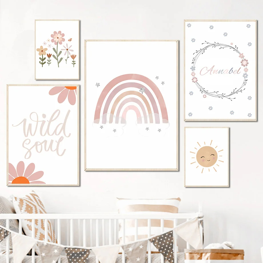 Boho Rabbit Flower Sun Rainbow - Baby Nursery Mirror 评论和价格