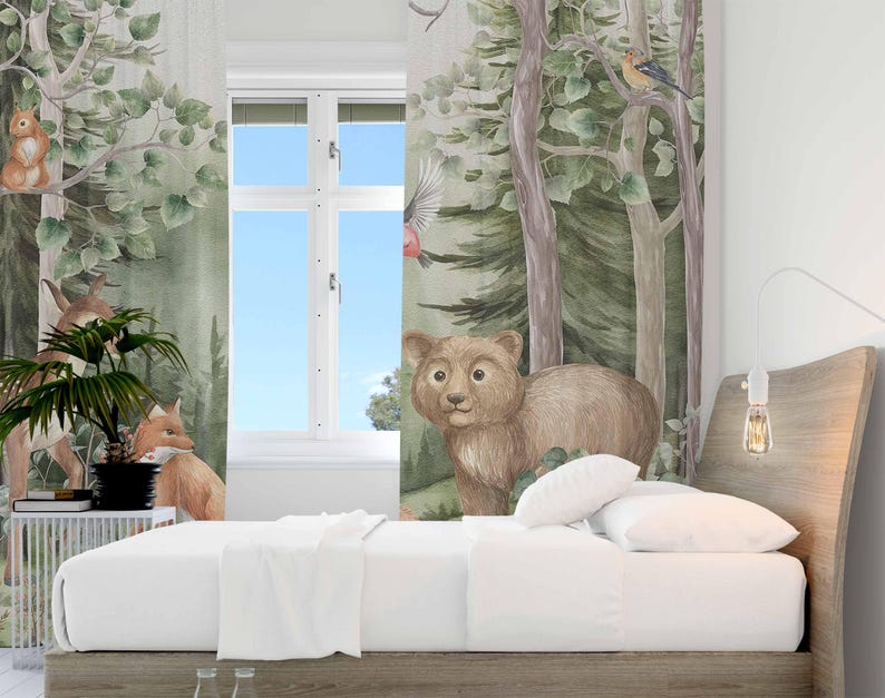 Woodland Animals Curtains Kids - Blackout Curtain Nursery 评论和价格