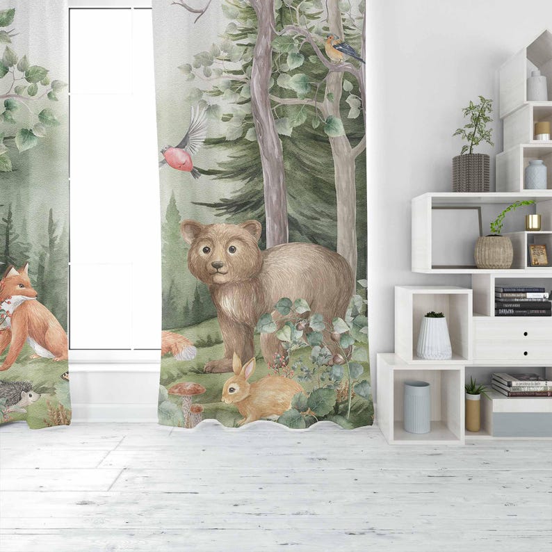 Woodland Animals Curtains Kids - Blackout Curtain Nursery 评论和价格