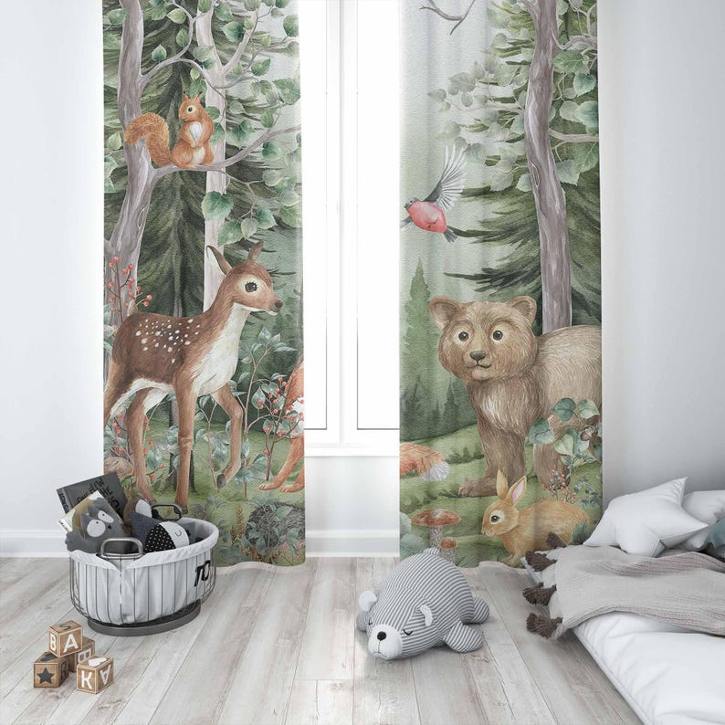 Woodland Animals Curtains Kids - Blackout Curtain Nursery 评论和价格