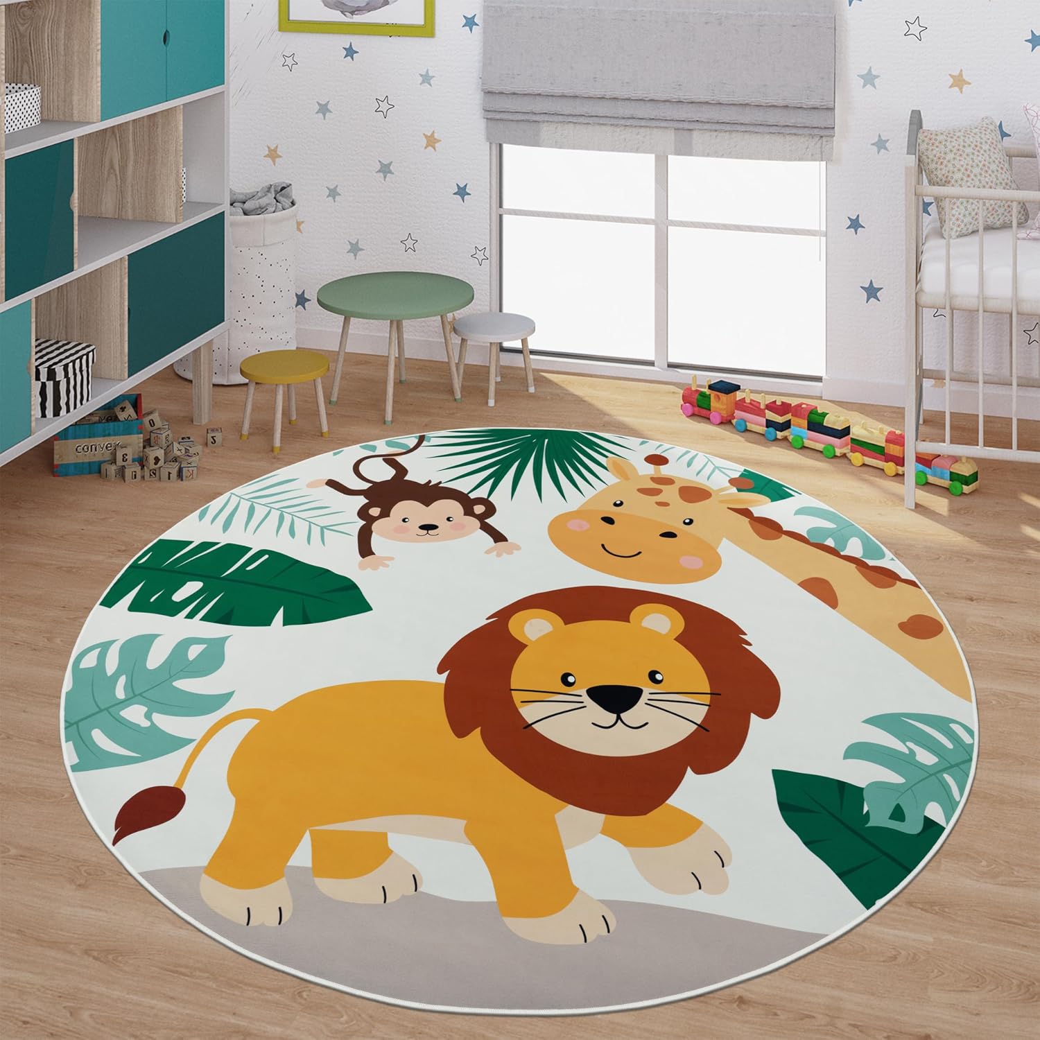 Soft Round Jungle Animal Print - Baby Nursery Jungle Theme 评论和价格