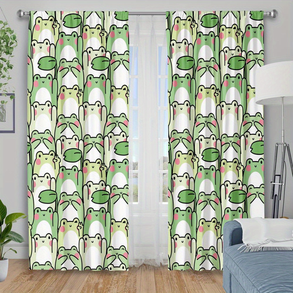 2pcs Cute Frog Pattern Curtain - Blackout Curtain Nursery 评论和价格