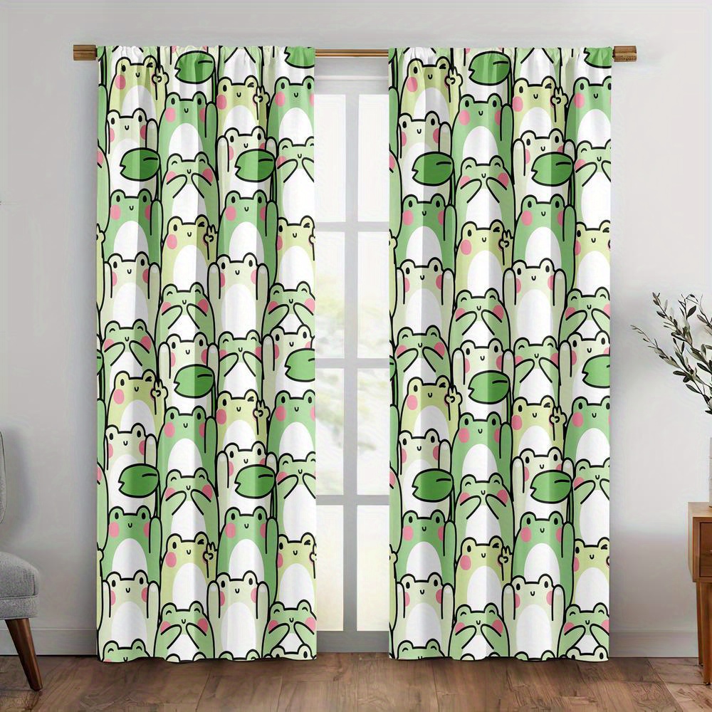 2pcs Cute Frog Pattern Curtain - Blackout Curtain Nursery 评论和价格