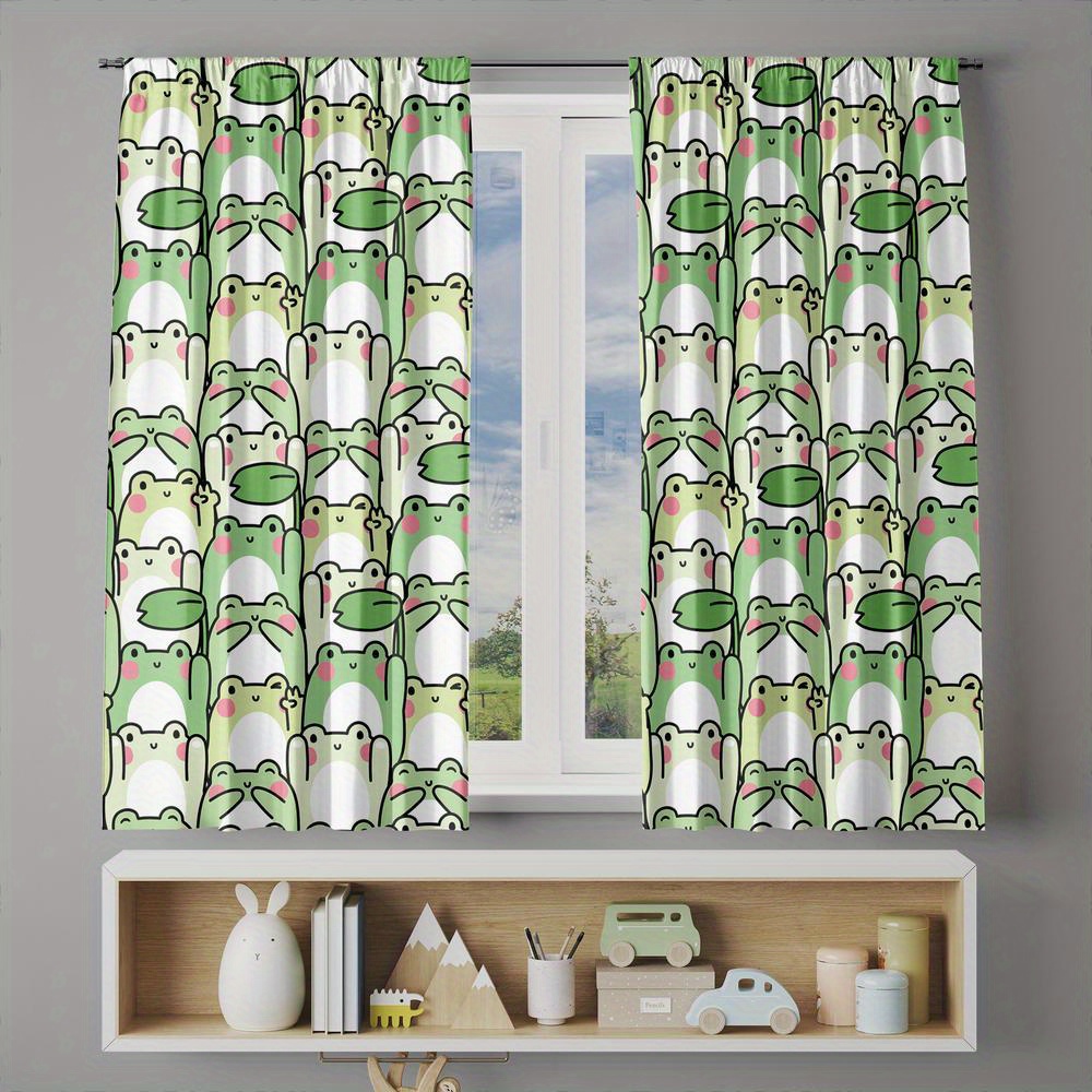 2pcs Cute Frog Pattern Curtain - Blackout Curtain Nursery 评论和价格