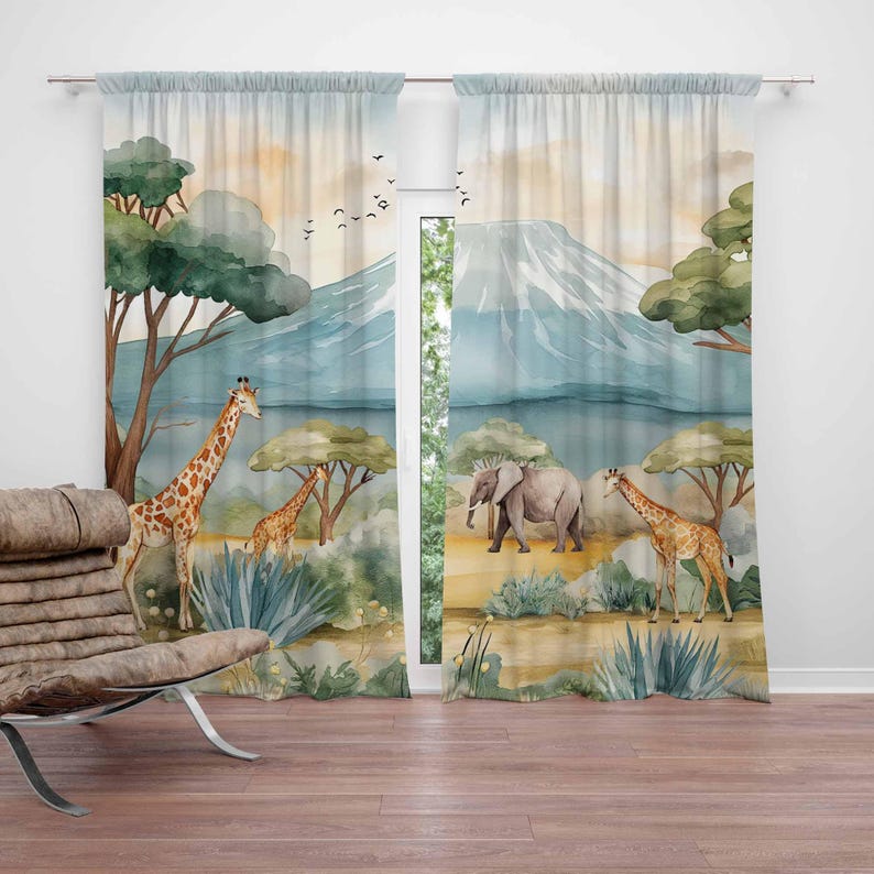 Safari Animals Kids Curtains B - Blackout Curtain Nursery 评论和价格