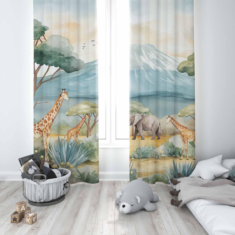 Safari Animals Kids Curtains B - Blackout Curtain Nursery 评论和价格