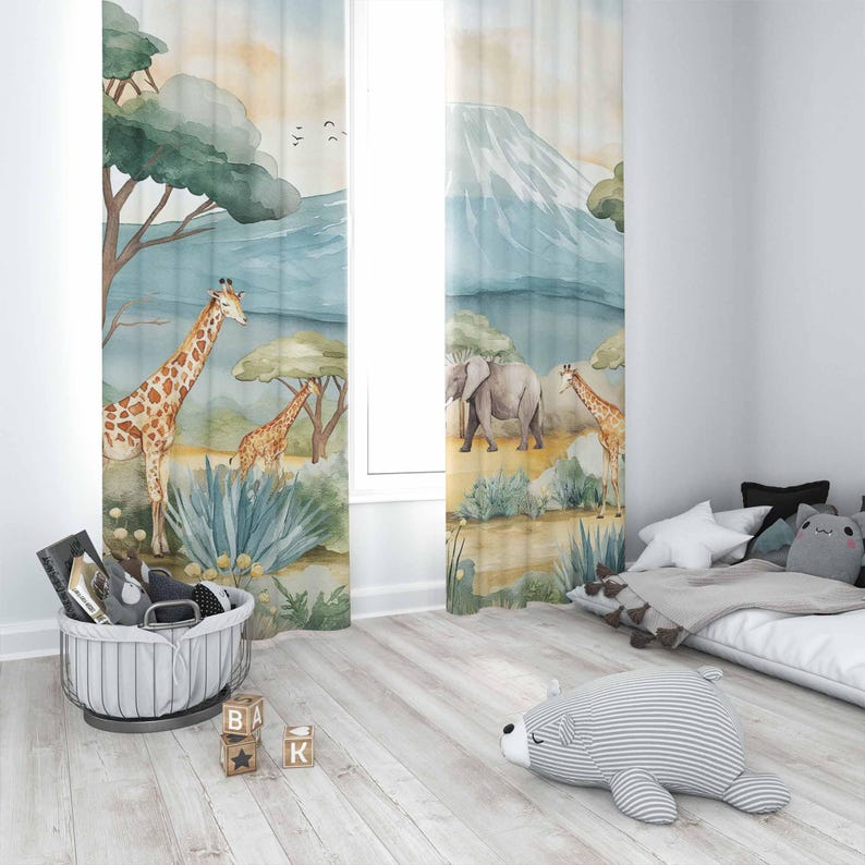 Safari Animals Kids Curtains B - Blackout Curtain Nursery 评论和价格