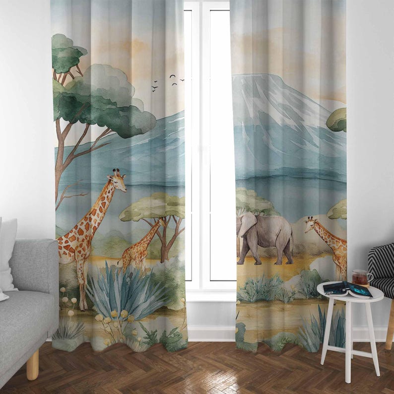 Safari Animals Kids Curtains B - Blackout Curtain Nursery 评论和价格